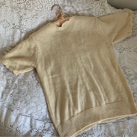 Vintage eva  embedded floral cream cardigan sweater top - Picture 5 of 8